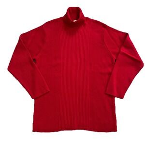 Talbots Merino Wool Ribbed Turtleneck Red Women's 1X Quiet Luxury Classic Italy